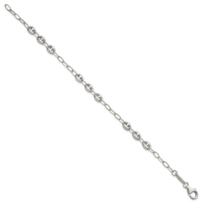Sterling Silver Puffed Anchor/Mariner Link and Chain Bracelet