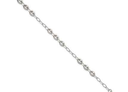 Sterling Silver Puffed Anchor/Mariner Link and Chain Necklace