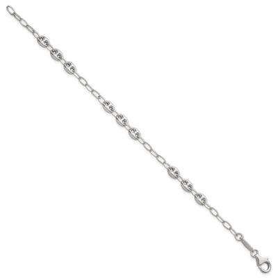 Sterling Silver Puffed Anchor/Mariner Link and Chain Necklace