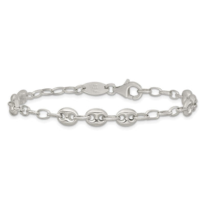 Sterling Silver Puffed Anchor/Mariner Link and Chain Bracelet