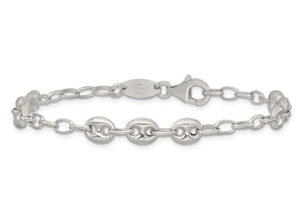 Sterling Silver Puffed Anchor/Mariner Link and Chain Necklace