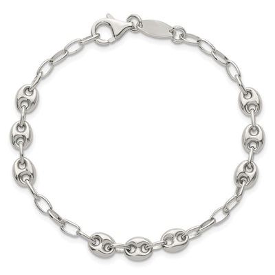 Sterling Silver Puffed Anchor/Mariner Link and Chain Bracelet