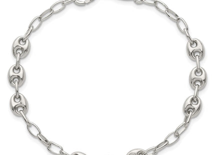 Sterling Silver Puffed Anchor/Mariner Link and Chain Necklace