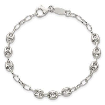 Sterling Silver Puffed Anchor/Mariner Link and Chain Necklace