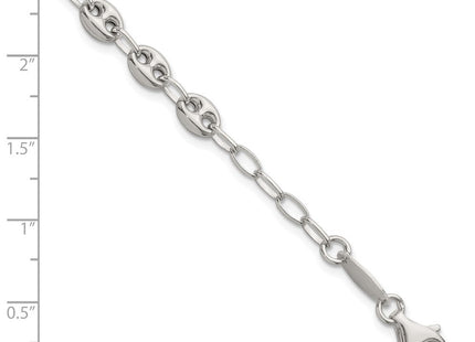 Sterling Silver Puffed Anchor/Mariner Link and Chain Necklace