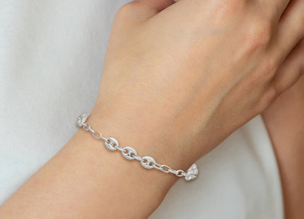 Sterling Silver Puffed Anchor/Mariner Link and Chain Bracelet