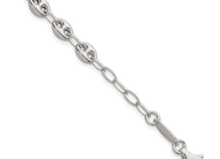 Sterling Silver Puffed Anchor/Mariner Link and Chain Necklace