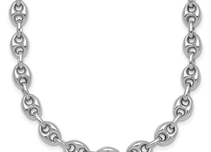 Sterling Silver Rhodium-plated Puffed Anchor/Mariner Link Necklace (Style QG6923-18)