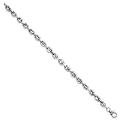 Sterling Silver Rhodium-plated Puffed Anchor/Mariner Link Bracelet, 7.5 x 6.4mm