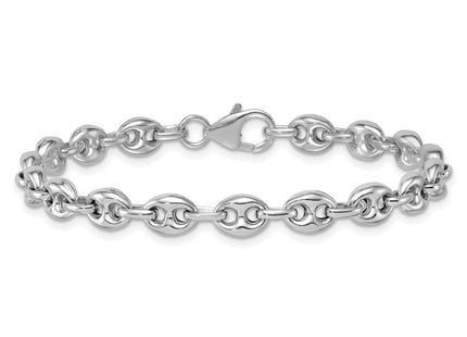 Sterling Silver Rhodium-plated Puffed Anchor/Mariner Link 7. Bracelet (Style QG6923-7.5)