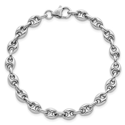 Sterling Silver Rhodium-plated Puffed Anchor/Mariner Link Bracelet, 7.5 x 6.4mm