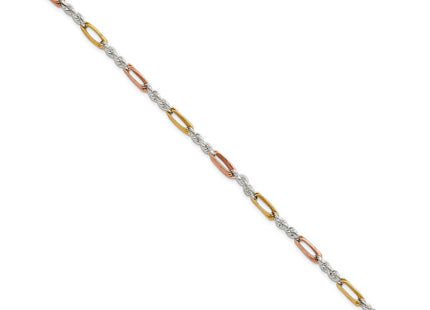 Sterling Silver Rose-tone and Gold-tone Polished Figaro Rope