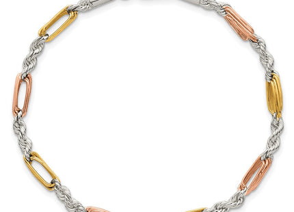 Sterling Silver Rose-tone and Gold-tone Polished Figaro Rope 7. Bracelet (Style QG6924-7.5)