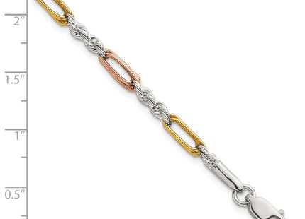 Sterling Silver Rose-tone and Gold-tone Polished Figaro Rope 7. Bracelet (Style QG6924-7.5)