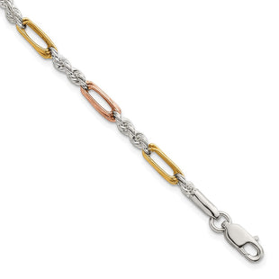 Sterling Silver Rose-tone and Gold-tone Polished Figaro Rope 7. Bracelet (Style QG6924-7.5)