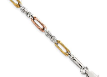 Sterling Silver Rose-tone and Gold-tone Polished Figaro Rope