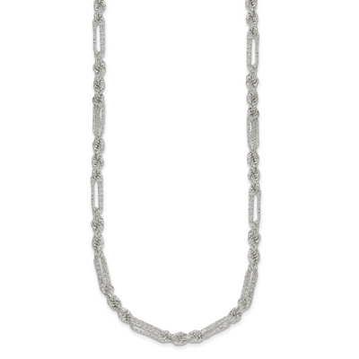 Sterling Silver Polished Textured Figaro Rope Necklace