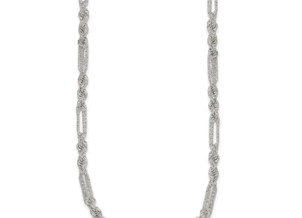 Sterling Silver Polished Textured Figaro Rope Necklace (Style QG6926-18)