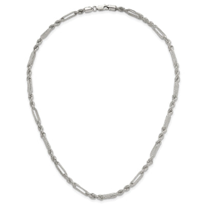 Sterling Silver Polished Textured Figaro Rope Necklace