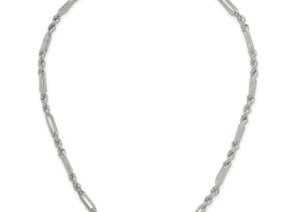 Sterling Silver Polished Textured Figaro Rope Necklace (Style QG6926-18)