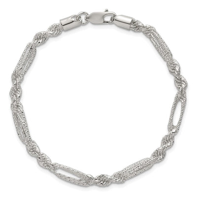 Sterling Silver Polished Textured Figaro Rope Necklace