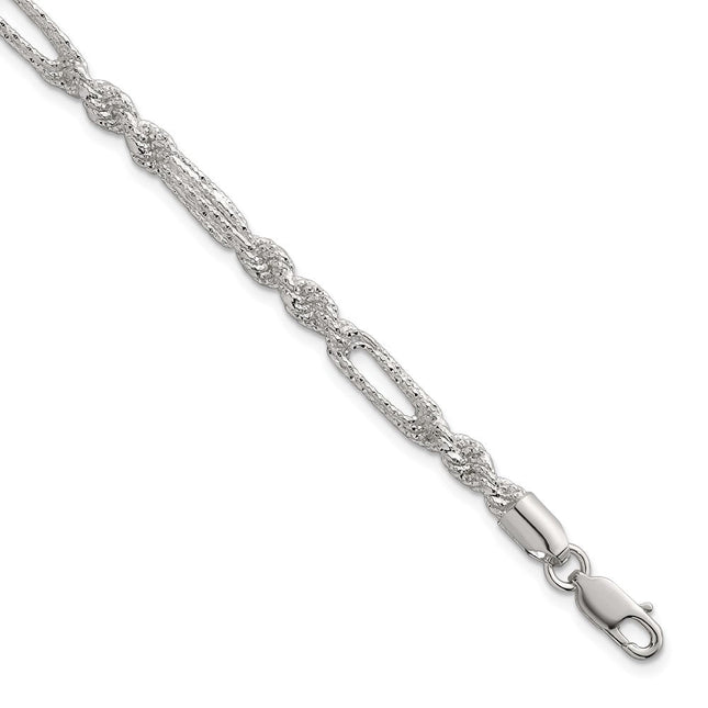 Sterling Silver Polished Textured Figaro Rope 7. Necklace