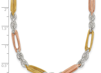 Sterling Silver Rose-tone and Gold-tone Polished Figaro Rope Necklace (Style QG6927-18)