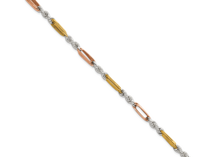 Sterling Silver Rose-tone and Gold-tone Polished Figaro Rope 7. Bracelet