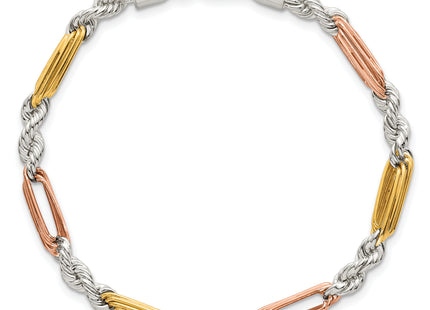 Sterling Silver Rose-tone and Gold-tone Polished Figaro Rope 7. Bracelet