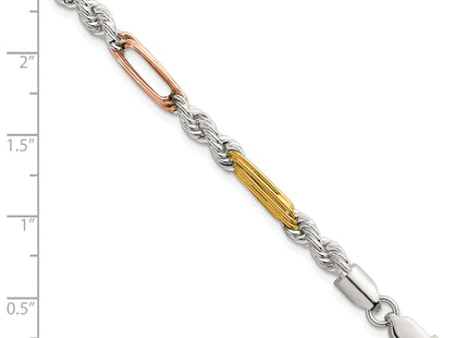 Sterling Silver Rose-tone and Gold-tone Polished Figaro Rope 7. Bracelet