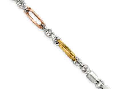 Sterling Silver Rose-tone and Gold-tone Polished Figaro Rope 7. Bracelet