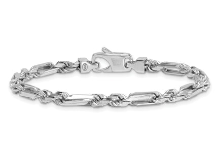 Sterling Silver Rhodium-plated Polished Figaro Rope Chain Bracelet, 8 x 4.7mm
