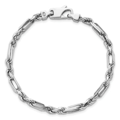 Sterling Silver Rhodium-plated Polished Figaro Rope Chain Bracelet, 8 x 4.7mm