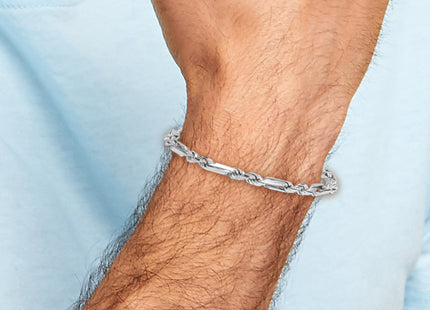 Sterling Silver Rhodium-plated Polished Figaro Rope Chain Bracelet, 8 x 4.7mm