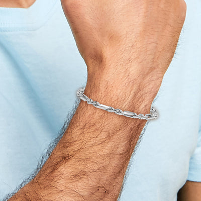 Sterling Silver Rhodium-plated Polished Figaro Rope Chain Bracelet, 8 x 4.7mm
