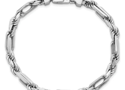 Sterling Silver Rhodium-plated Polished Figaro Rope Chain Bracelet, 8 x 5.4mm