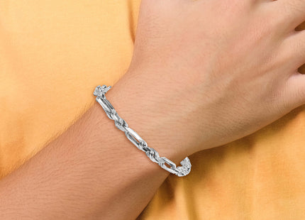 Sterling Silver Rhodium-plated Polished Figaro Rope Chain Bracelet, 8 x 5.4mm