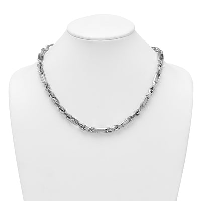Sterling Silver Rhodium-plated Polished Figaro Rope Chain Necklace, 20 x 7.9mm