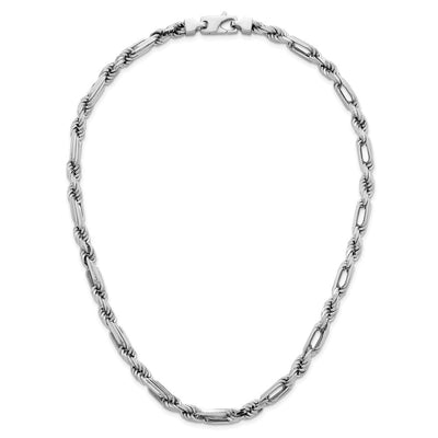 Sterling Silver Rhodium-plated Polished Figaro Rope Chain Necklace