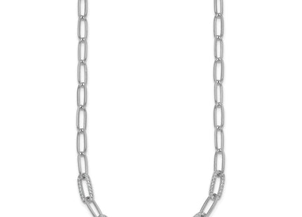 Sterling Silver Rhodium-plated Polished Fancy CZ Paperclip Chain Necklace (Style QG6933-18)
