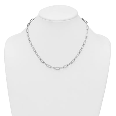 Sterling Silver Rhodium-plated Polished Fancy CZ Paperclip Chain Necklace