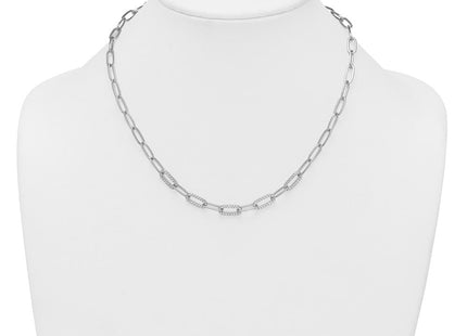 Sterling Silver Rhodium-plated Polished Fancy CZ Paperclip Chain Necklace (Style QG6933-18)