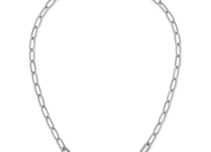 Sterling Silver Rhodium-plated Polished Fancy CZ Paperclip Chain Necklace (Style QG6933-18)