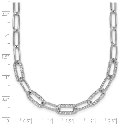 Sterling Silver Rhodium-plated Polished Fancy CZ Paperclip Chain Necklace