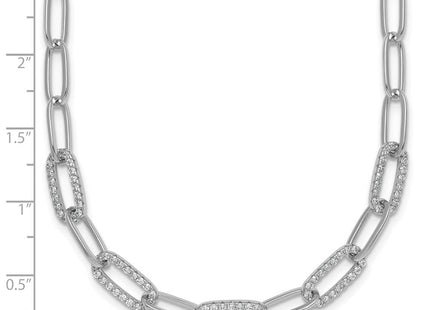 Sterling Silver Rhodium-plated Polished Fancy CZ Paperclip Chain Necklace (Style QG6933-18)