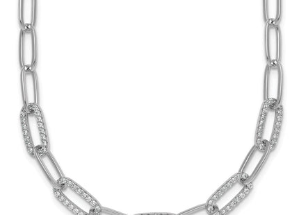 Sterling Silver Rhodium-plated Polished Fancy CZ Paperclip Chain Necklace (Style QG6933-18)