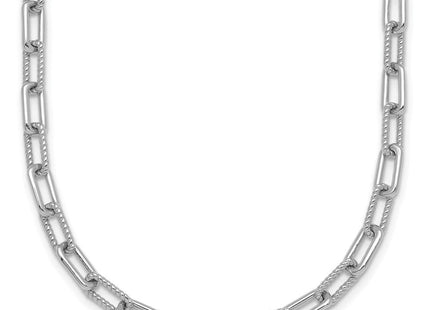 Sterling Silver Rhodium-plated Polished and Twisted Paperclip Link with Extension Necklace (Style QG6934-16)