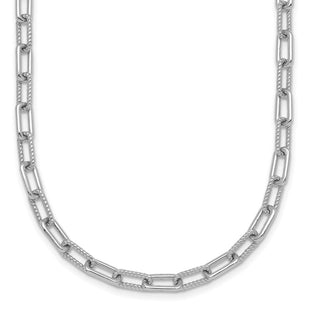 Sterling Silver Rhodium-plated Polished and Twisted Paperclip Link with Extension Necklace (Style QG6934-16)