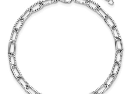 Sterling Silver Rhodium-plated Polished and Twisted Paperclip Link with Extension Necklace