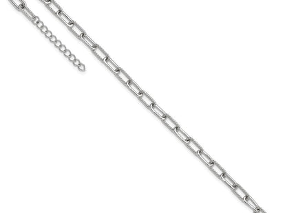 Sterling Silver Rhodium-plated Polished and Twisted Paperclip Link with Extension Necklace